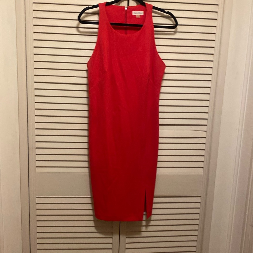 Hot pink cocktail dress.